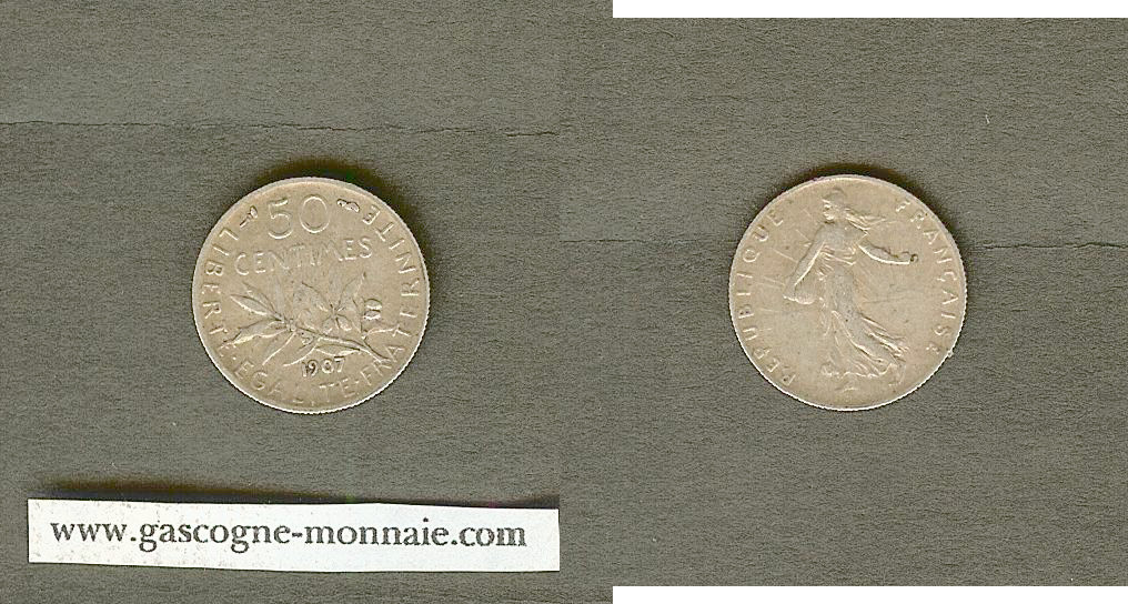 50 centimes Semeuse 1907 gVF